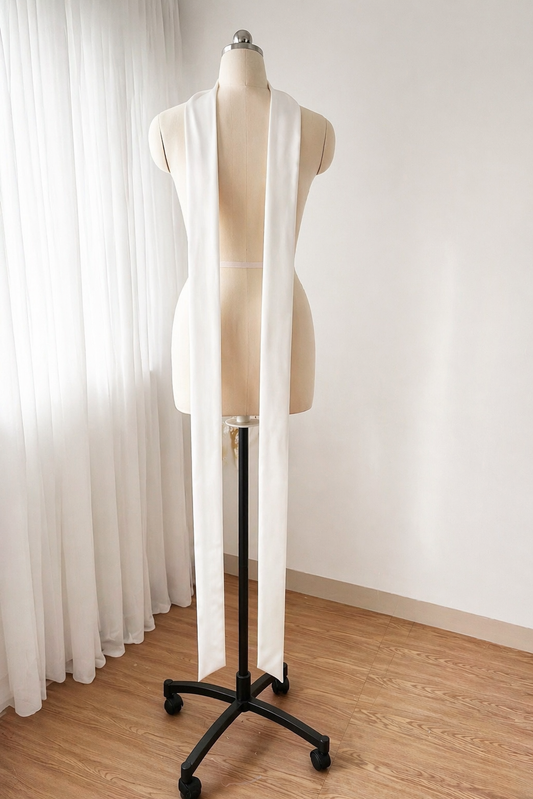 Minimalist Long Satin Skinny Scarf (6cm Width) | Elegant Draped Neck & Shoulder Ribbon | Bridal & Everyday Styling