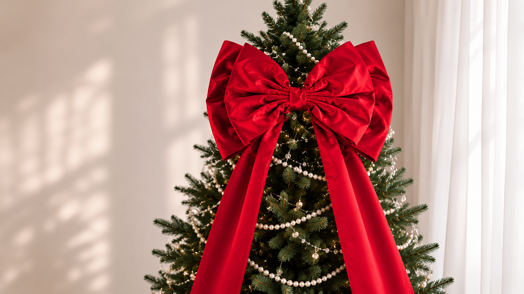 Giant Red Satin Christmas Tree Bow with Extra Long Tails