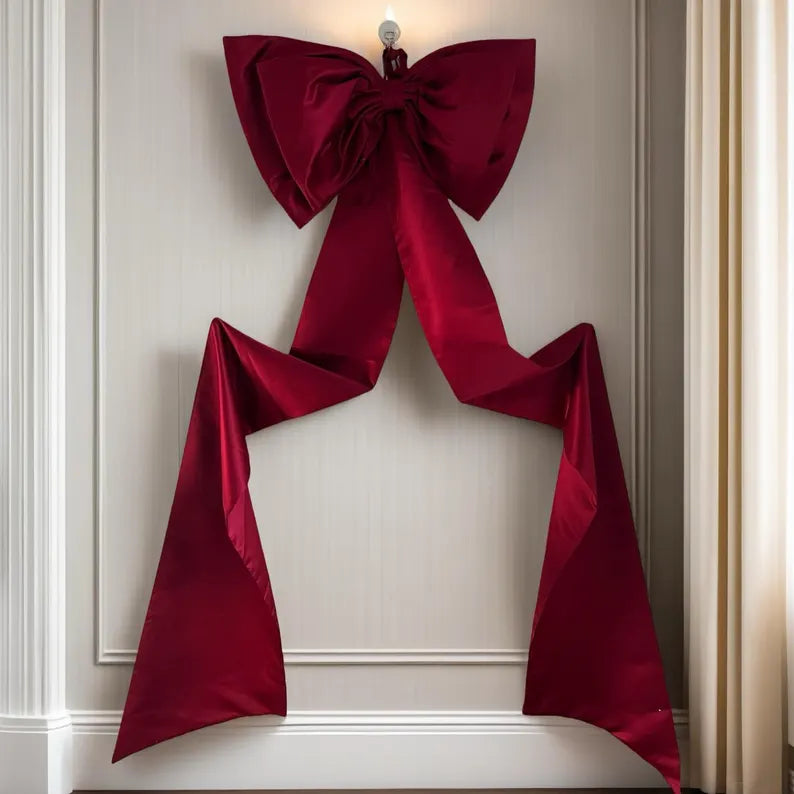 Large Red Velvet Christmas Tree Bow, Oversized Holiday Decoration