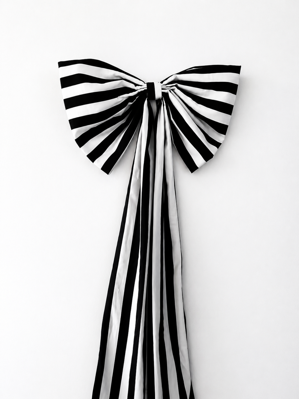 Large Black & White Striped Christmas Bow with Long Tails