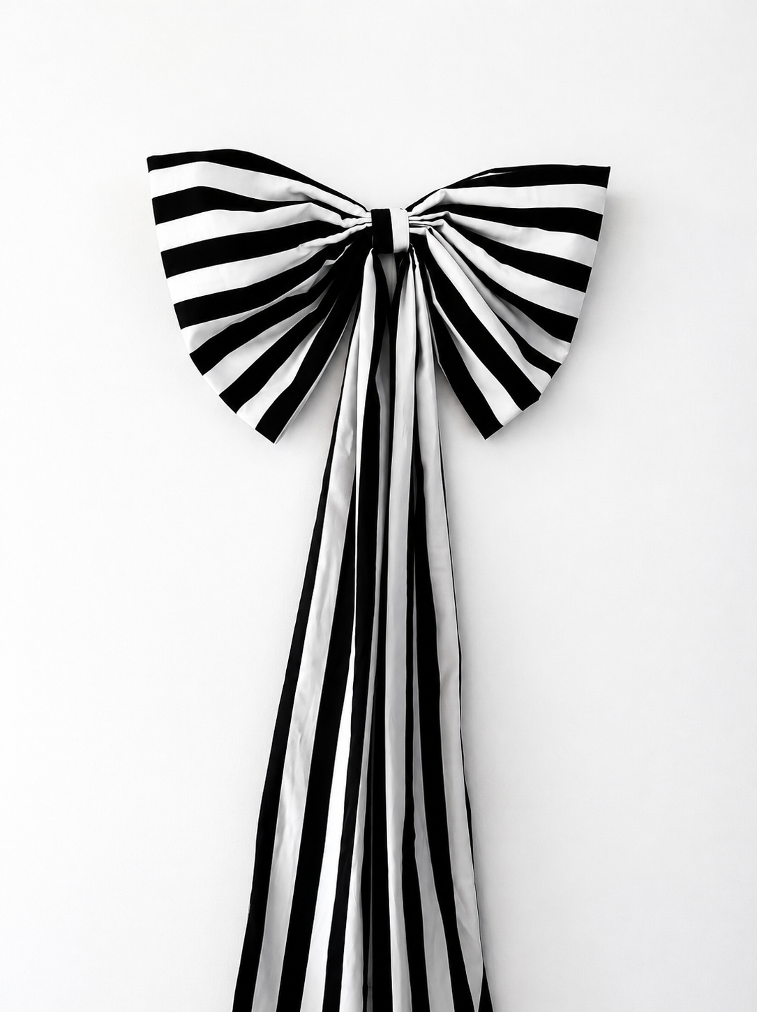Large Black & White Striped Christmas Bow with Long Tails