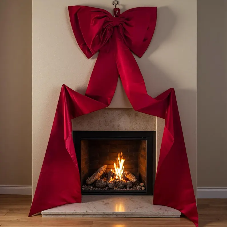 Large Red Velvet Christmas Tree Bow, Oversized Holiday Decoration