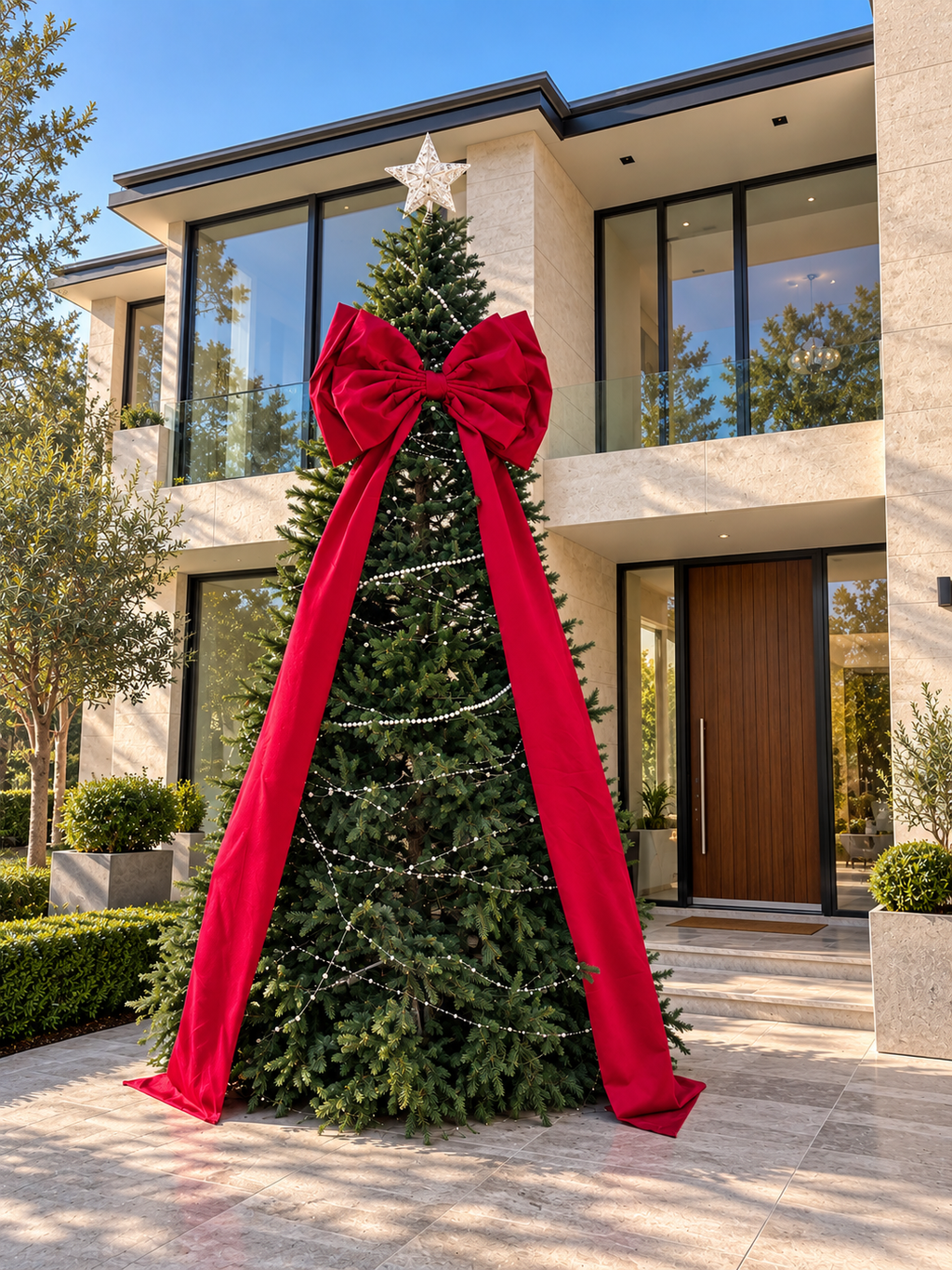 Large Red Christmas Bow with Long Tails – Statement Tree Decoration