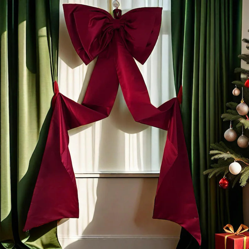 Large Red Velvet Christmas Tree Bow, Oversized Holiday Decoration