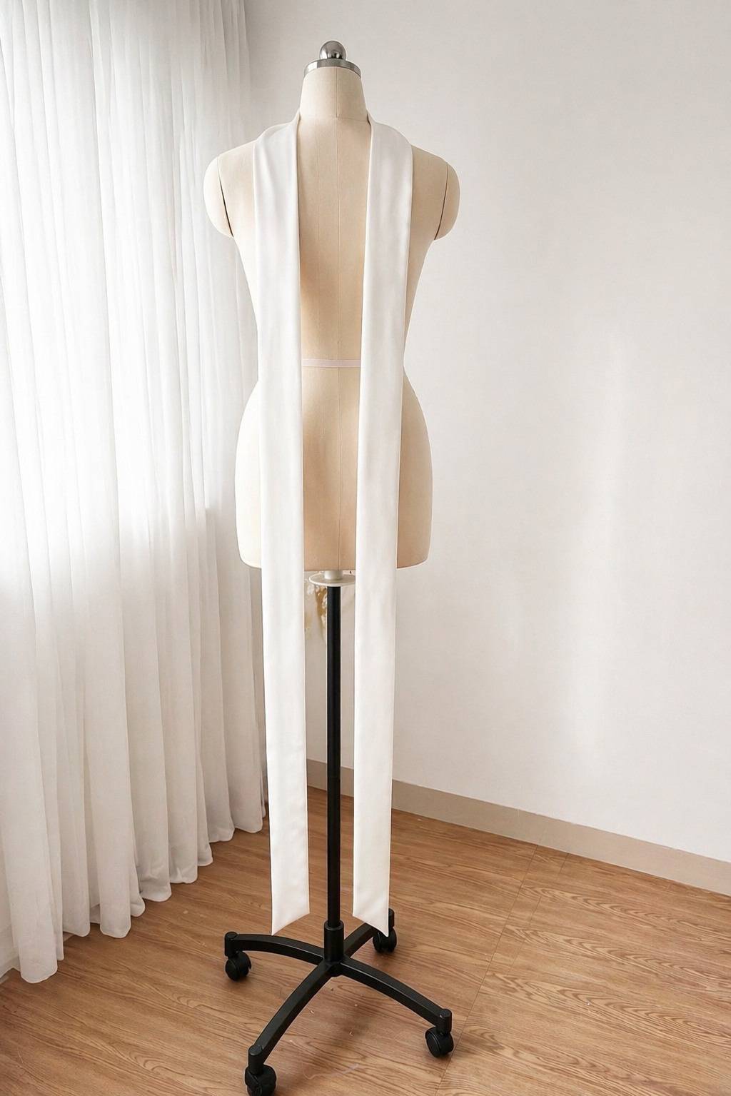 Minimalist Long Satin Skinny Scarf (6cm Width) | Elegant Draped Neck & Shoulder Ribbon | Bridal & Everyday Styling