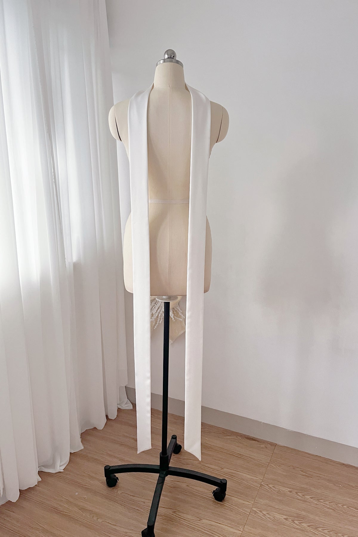 Minimalist Long Satin Skinny Scarf (6cm Width) | Elegant Draped Neck & Shoulder Ribbon | Bridal & Everyday Styling