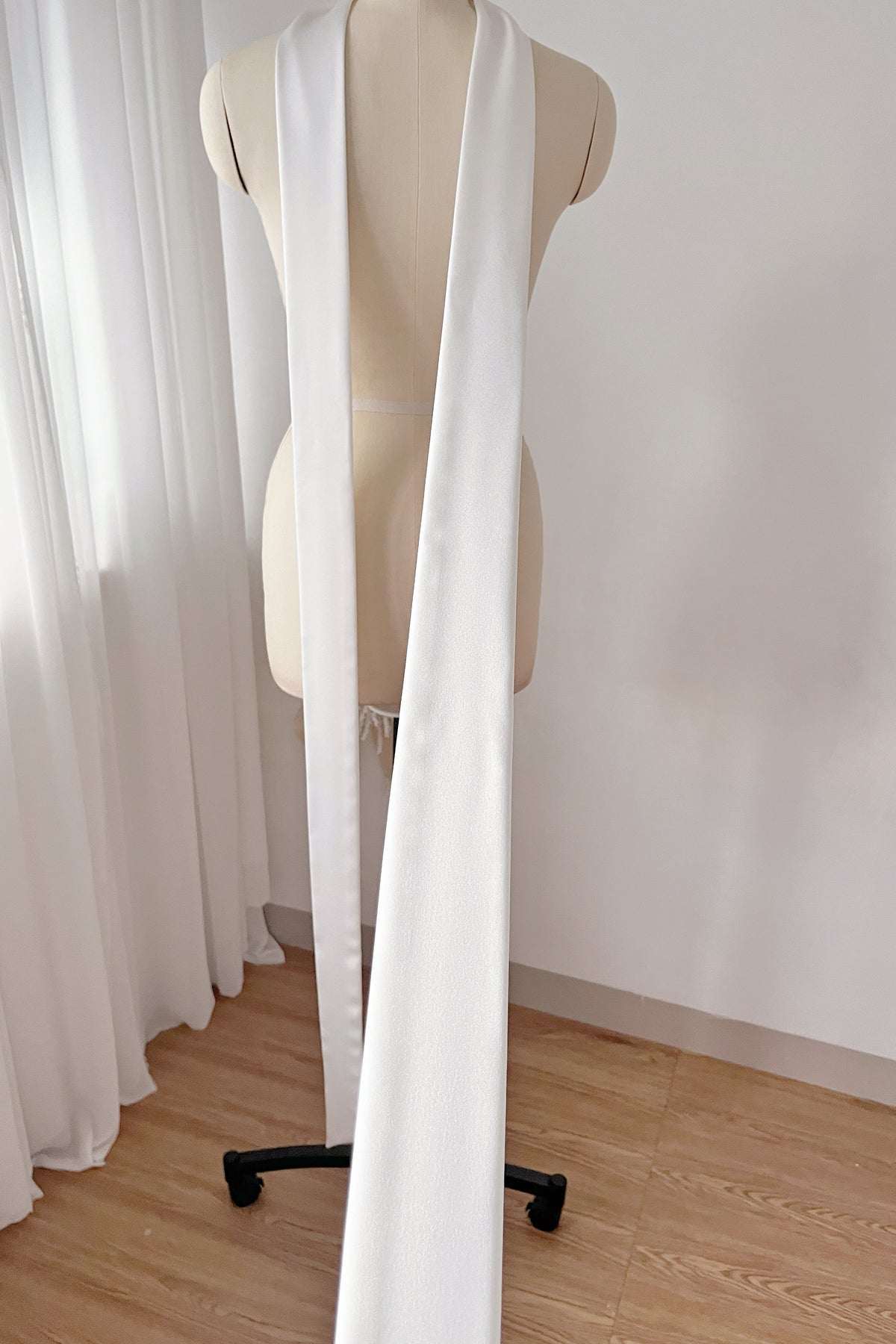 Minimalist Long Satin Skinny Scarf (6cm Width) | Elegant Draped Neck & Shoulder Ribbon | Bridal & Everyday Styling