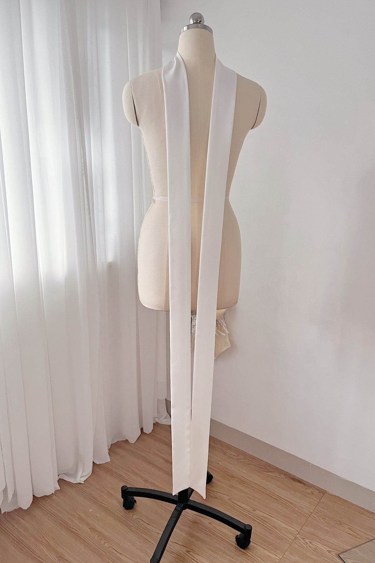 Minimalist Long Satin Skinny Scarf (6cm Width) | Elegant Draped Neck & Shoulder Ribbon | Bridal & Everyday Styling