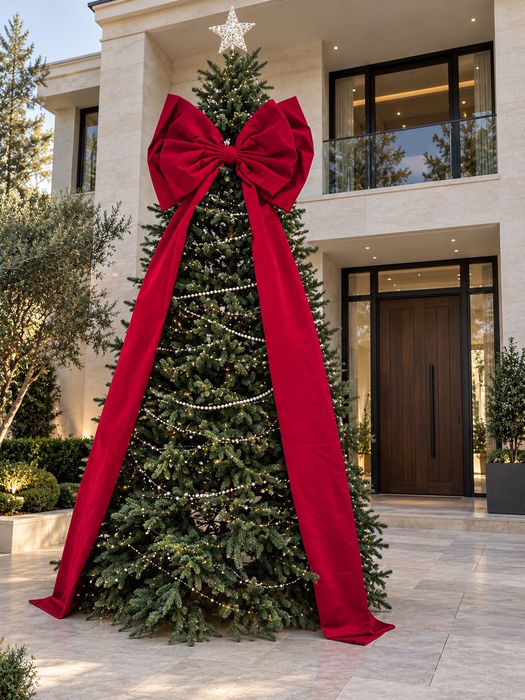 Large Red Christmas Bow with Long Tails – Statement Tree Decoration