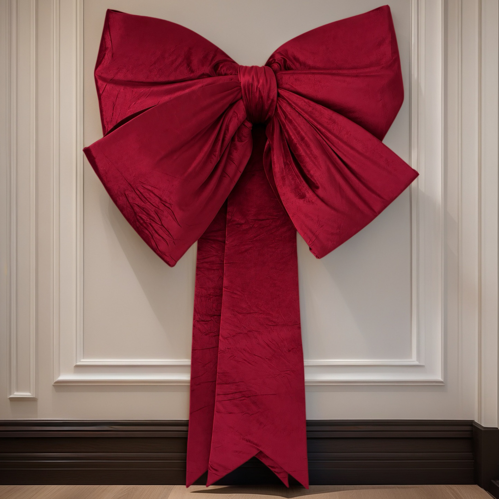 Oversized Red Velvet Christmas Tree Bow, Long Tails, Holiday Topper