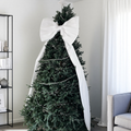 Luxury Giant Crystal Satin Christmas Tree Bow | Oversized White Holiday Tree Topper with Long Tails