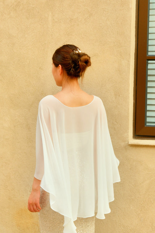 Elegant Chiffon Bridal Cape Shawl – Soft Flowy Wedding Cover Up for Bridal & Evening Dress