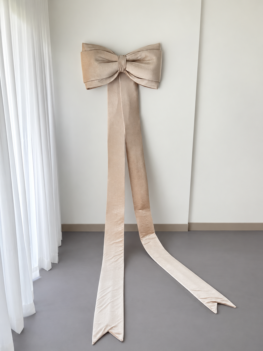 Champagne Giant Christmas Bow, Oversized Velvet Tree Bow, Long Tail Christmas Tree Topper