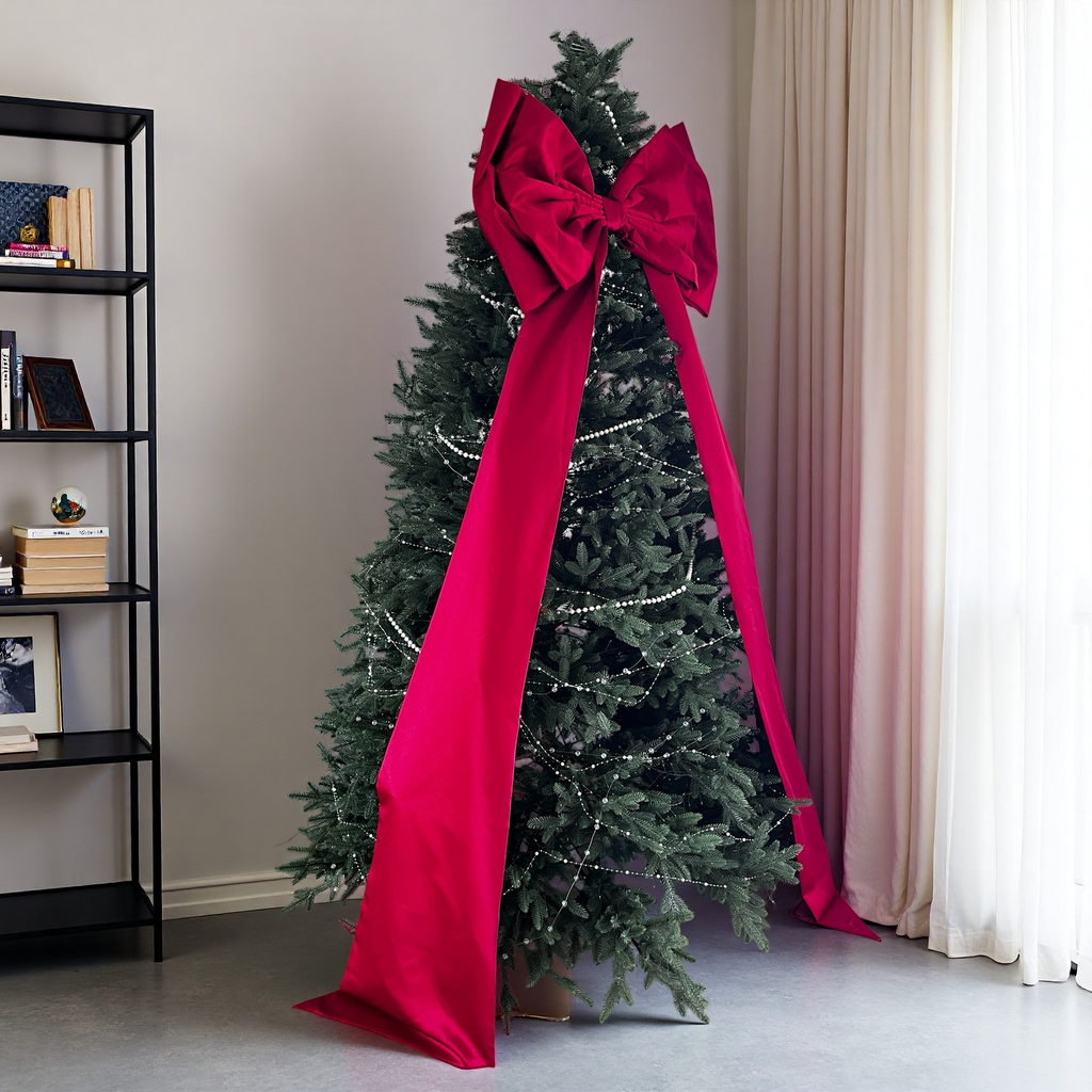 Giant Red Satin Christmas Tree Bow with Extra Long Tails