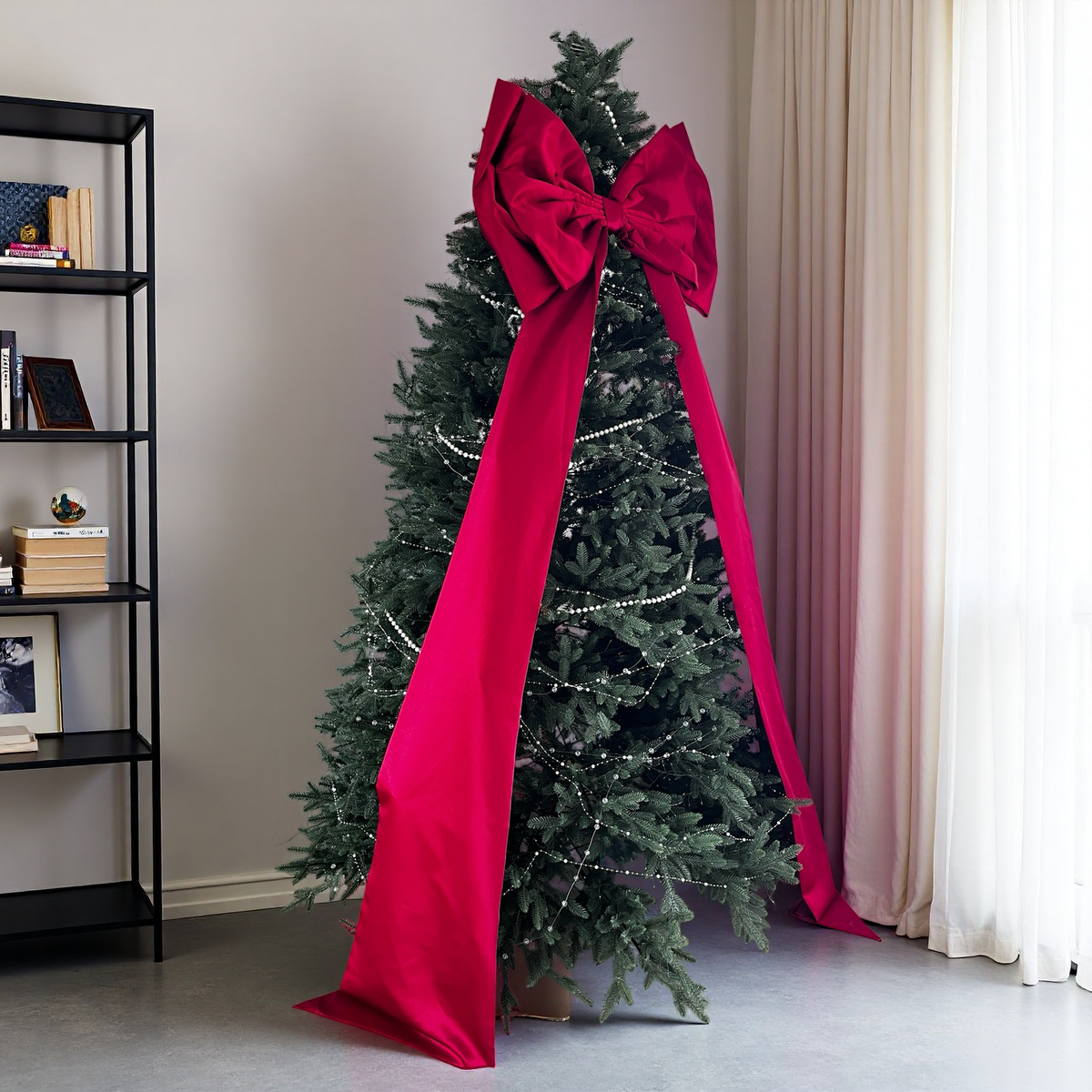 Giant Red Satin Christmas Tree Bow with Extra Long Tails