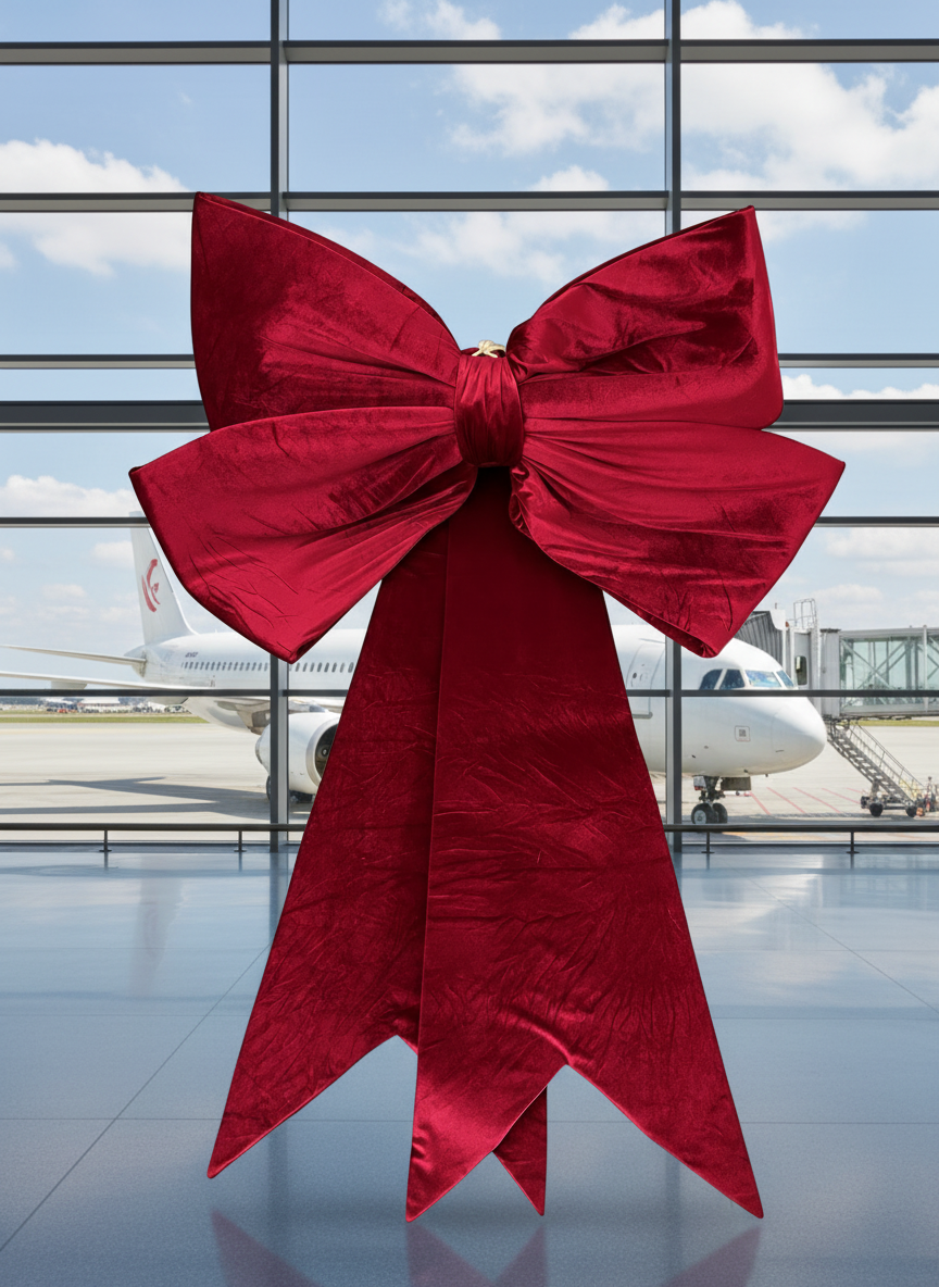 Oversized Red Velvet Christmas Tree Bow, Long Tails, Holiday Topper
