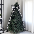 Large Black & White Striped Christmas Bow with Long Tails