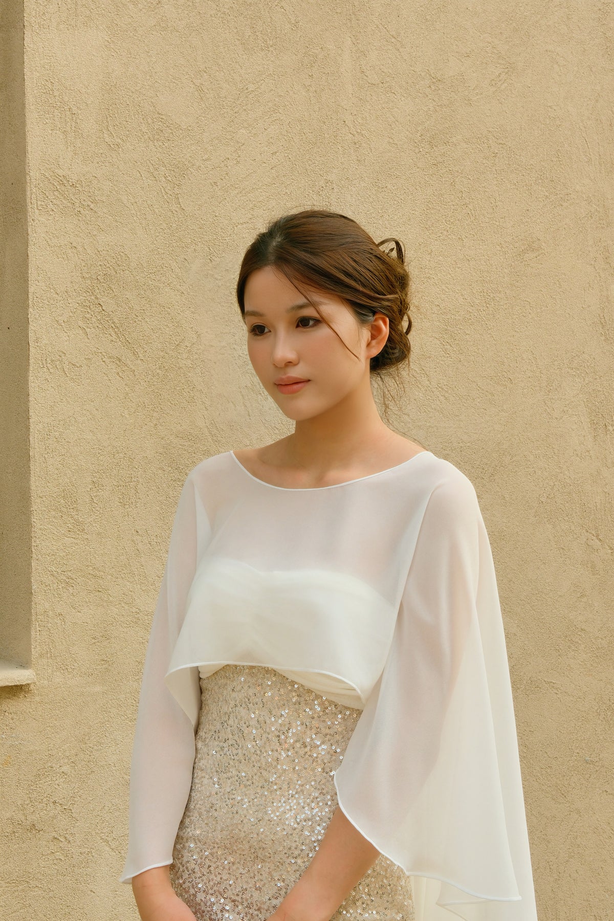 Elegant Chiffon Bridal Cape Shawl – Soft Flowy Wedding Cover Up for Bridal & Evening Dress