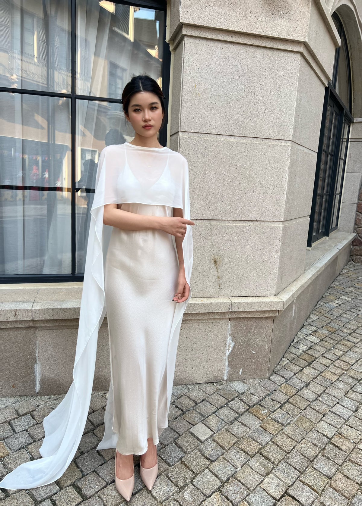 Elegant Chiffon Bridal Shawl Long Cape Wedding Cover Up Soft Flowy Bridal Wrap Sheer Shawl Evening Dress Overlay White Cape