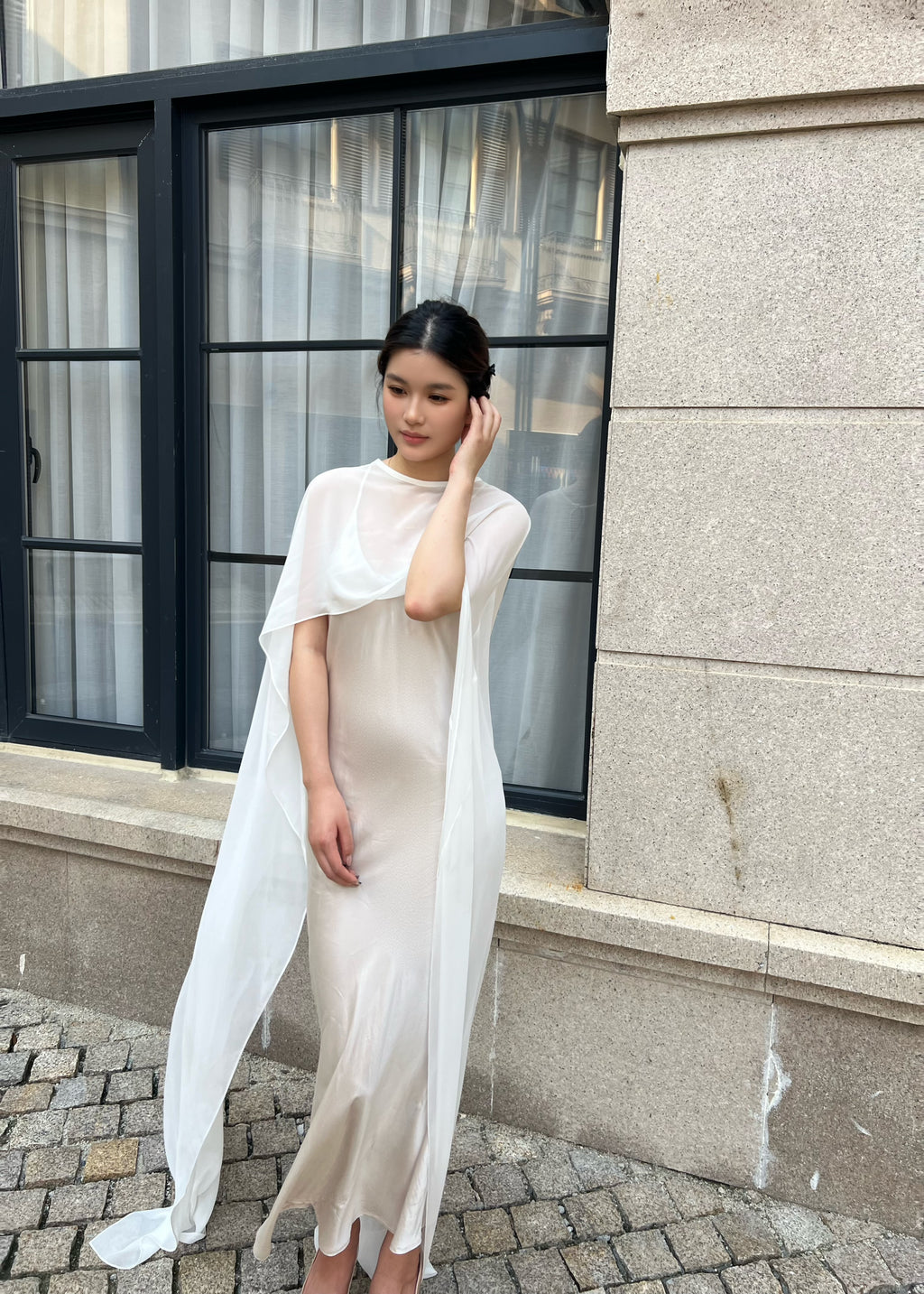 Elegant Chiffon Bridal Shawl Long Cape Wedding Cover Up Soft Flowy Bridal Wrap Sheer Shawl Evening Dress Overlay White Cape