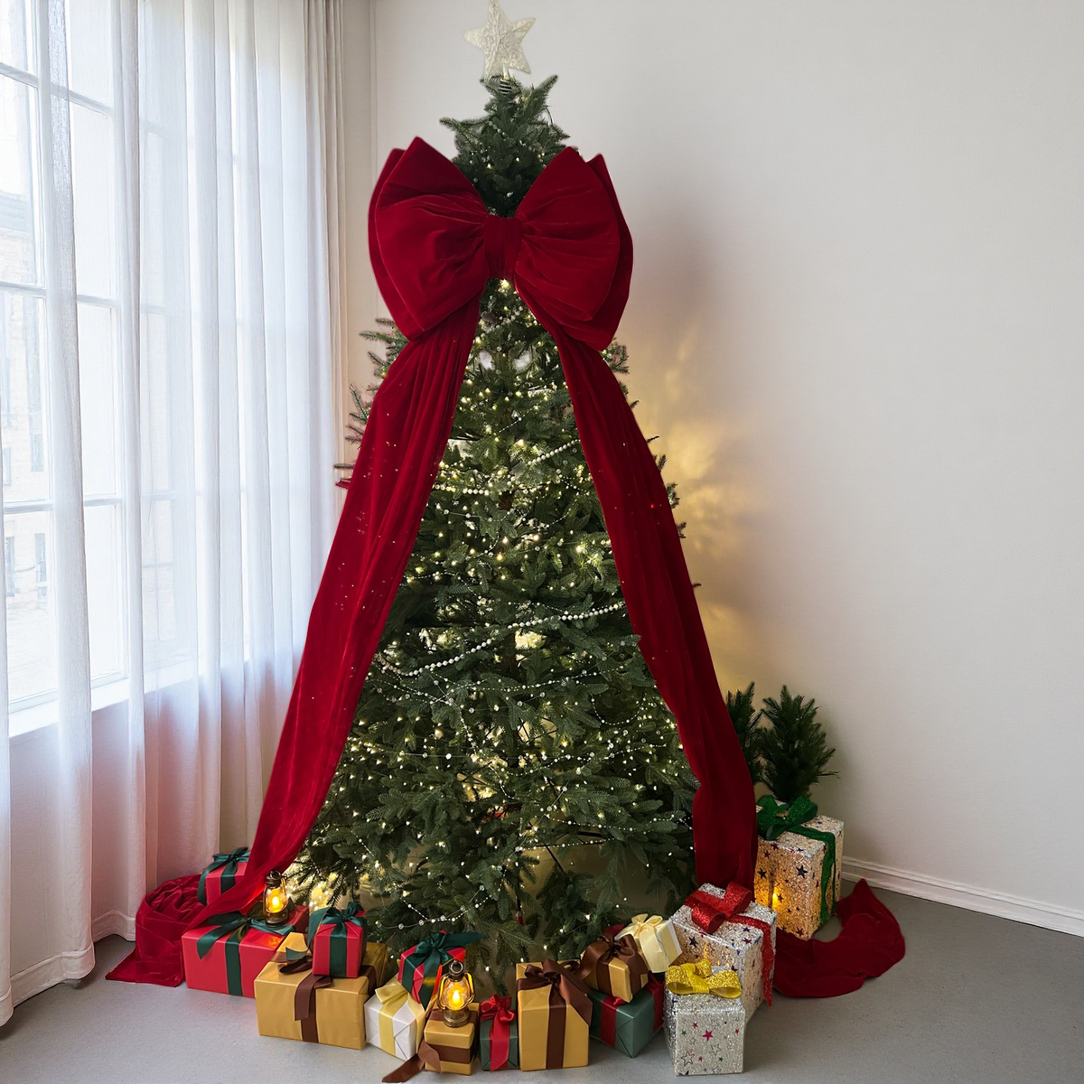 Extra Large Red Velvet Double-Layer Christmas Tree Bow