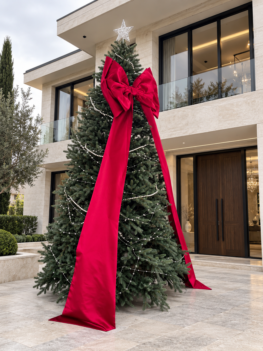 Large Red Christmas Bow with Long Tails – Statement Tree Decoration