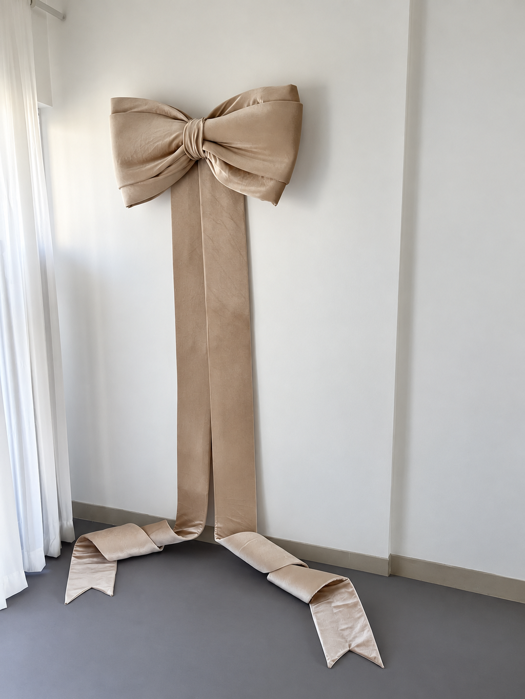 Champagne Giant Christmas Bow, Oversized Velvet Tree Bow, Long Tail Christmas Tree Topper
