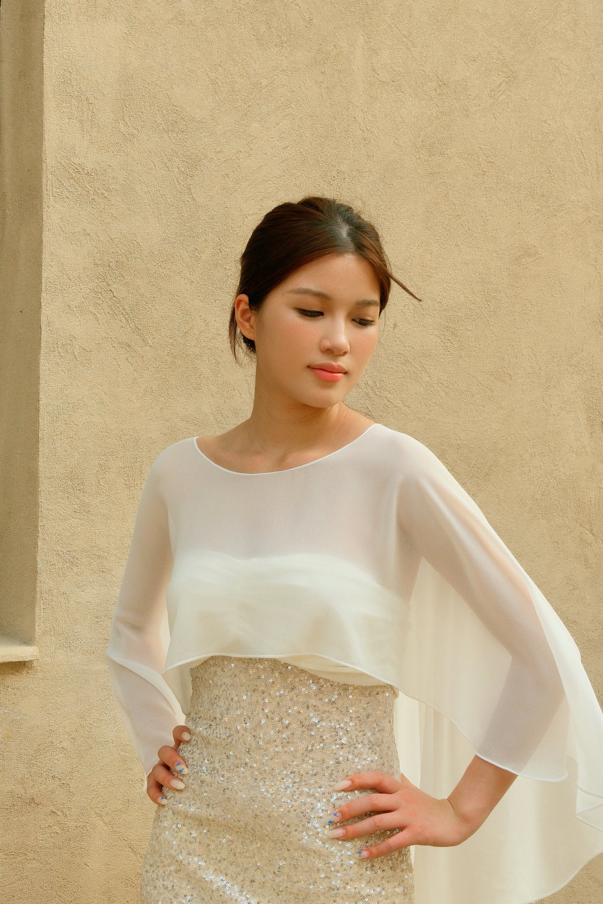 Elegant Chiffon Bridal Cape Shawl – Soft Flowy Wedding Cover Up for Bridal & Evening Dress