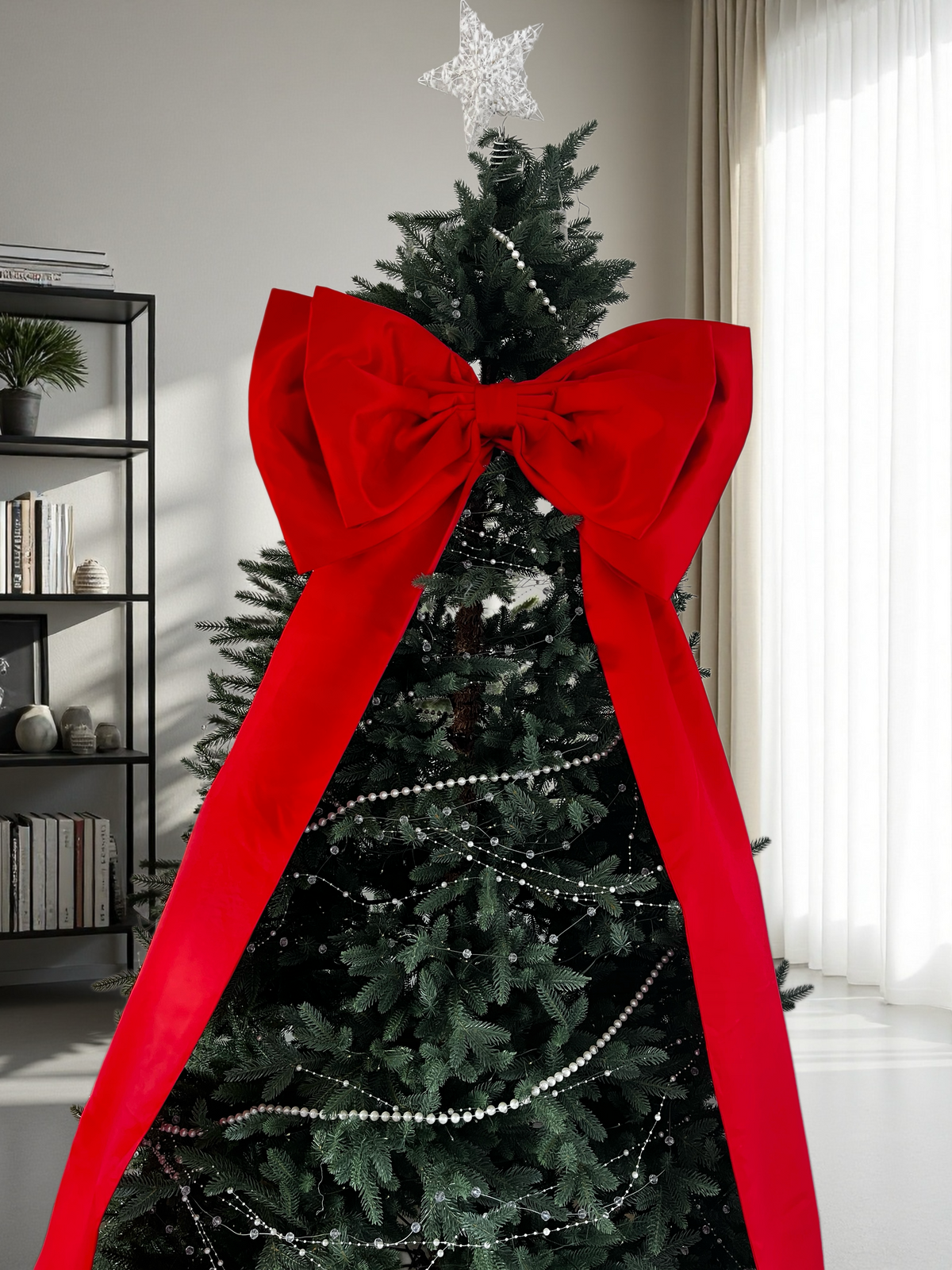 Large Red Velvet Christmas Tree Bow, Oversized Holiday Decoration