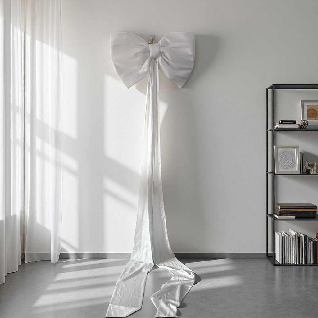 Luxury Giant Crystal Satin Christmas Tree Bow | Oversized White Holiday Tree Topper with Long Tails