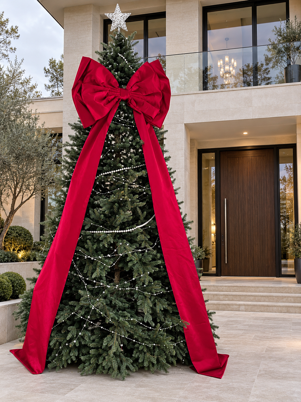 Large Red Christmas Bow with Long Tails – Statement Tree Decoration