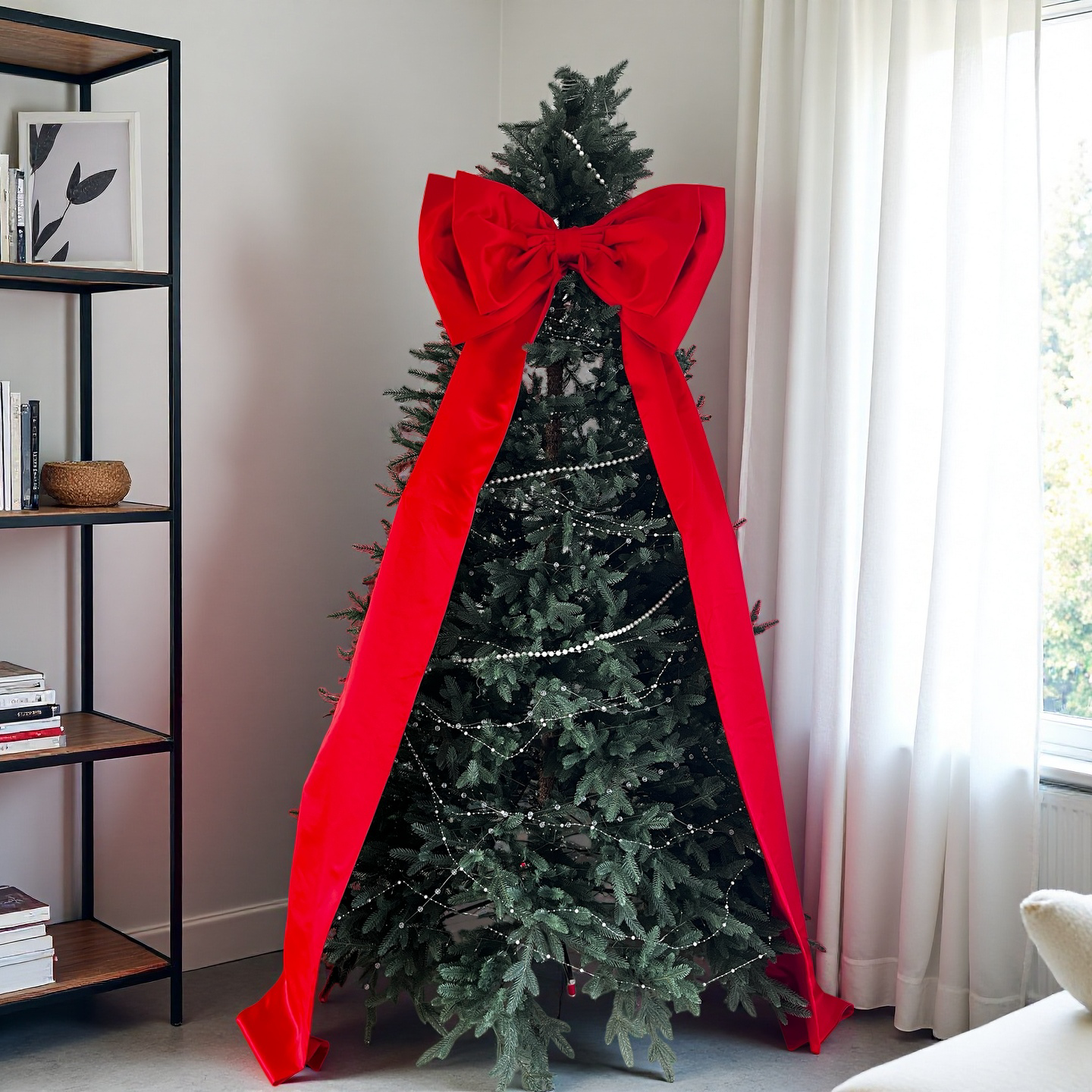 Large Red Velvet Christmas Tree Bow, Oversized Holiday Decoration