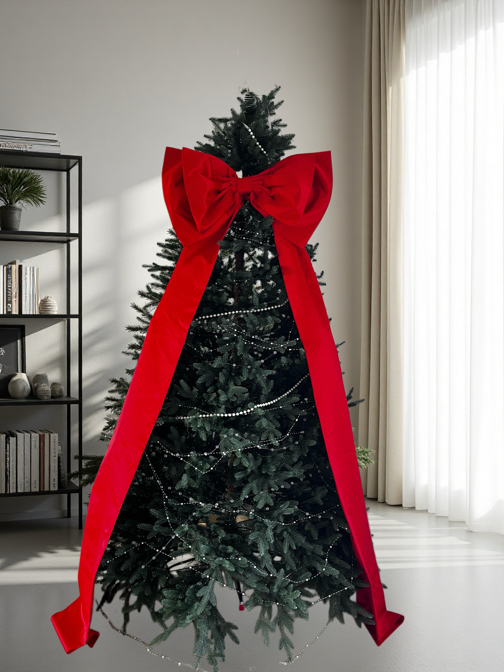 Large Red Velvet Christmas Tree Bow, Oversized Holiday Decoration