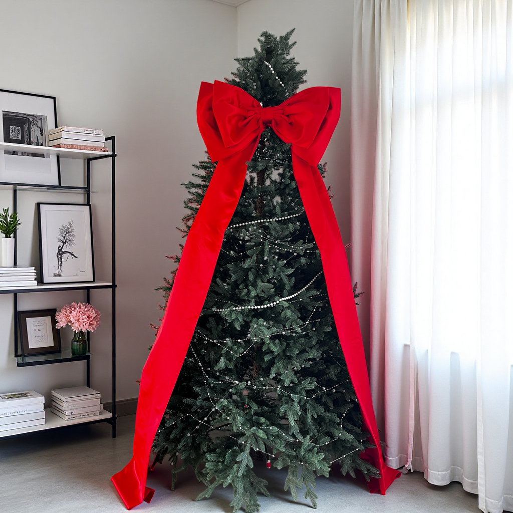 Large Red Velvet Christmas Tree Bow, Oversized Holiday Decoration