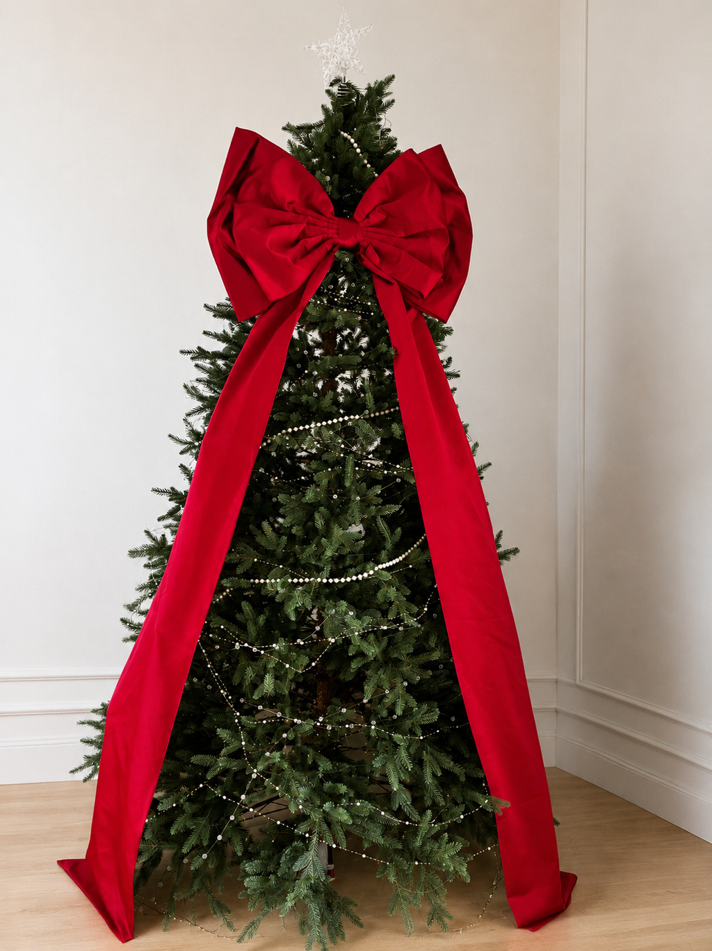 Giant Red Satin Christmas Tree Bow with Extra Long Tails