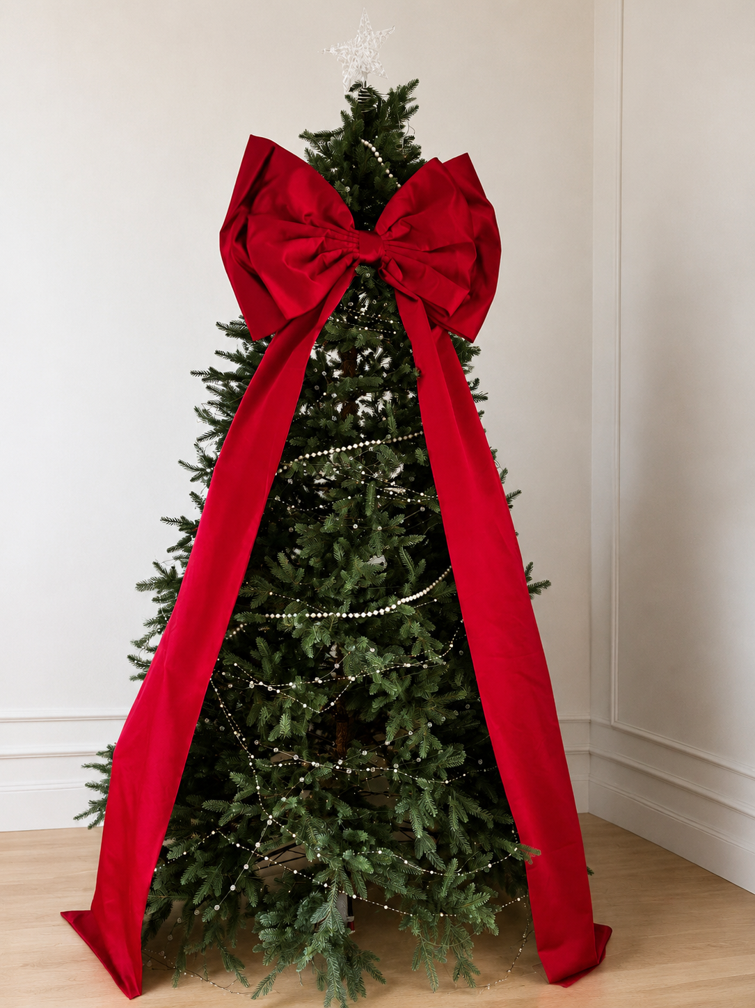 Giant Red Satin Christmas Tree Bow with Extra Long Tails
