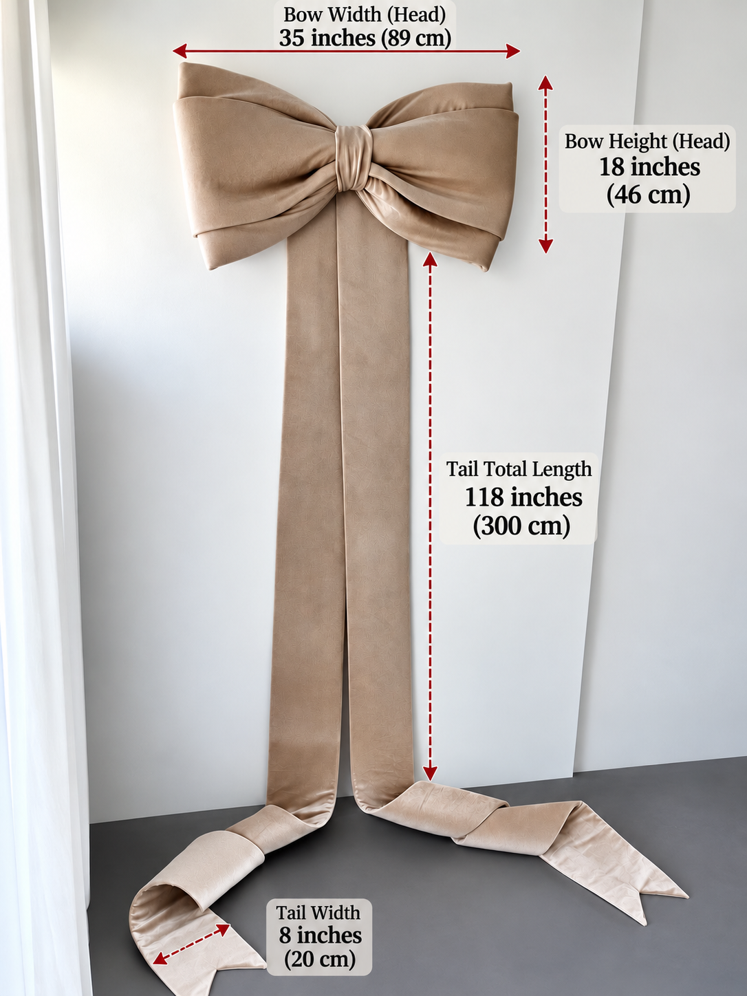 Champagne Giant Christmas Bow, Oversized Velvet Tree Bow, Long Tail Christmas Tree Topper