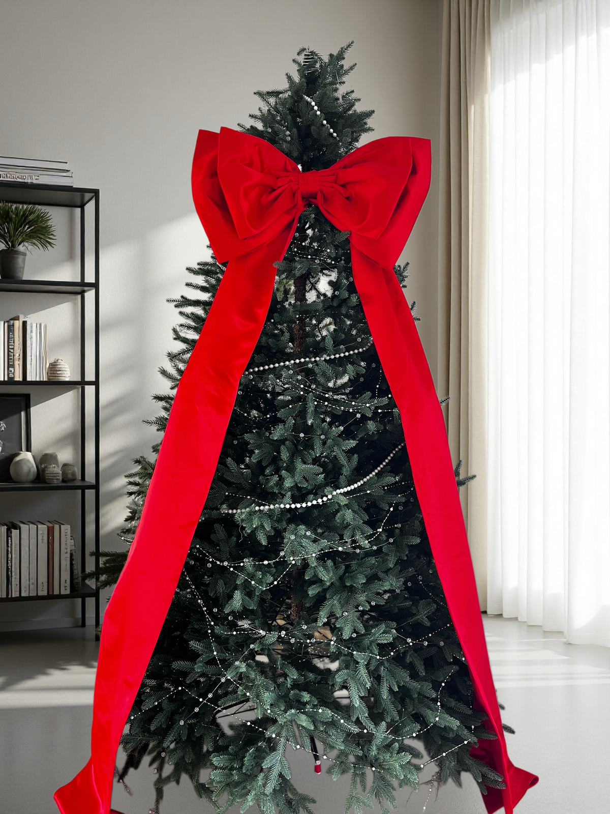 Large Red Velvet Christmas Tree Bow, Oversized Holiday Decoration