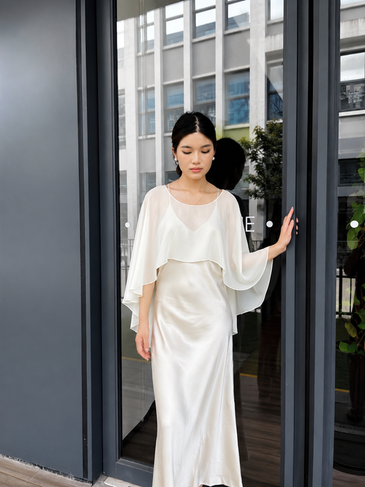 Elegant Chiffon Bridal Cape Shawl – Soft Flowy Wedding Cover Up for Bridal & Evening Dress