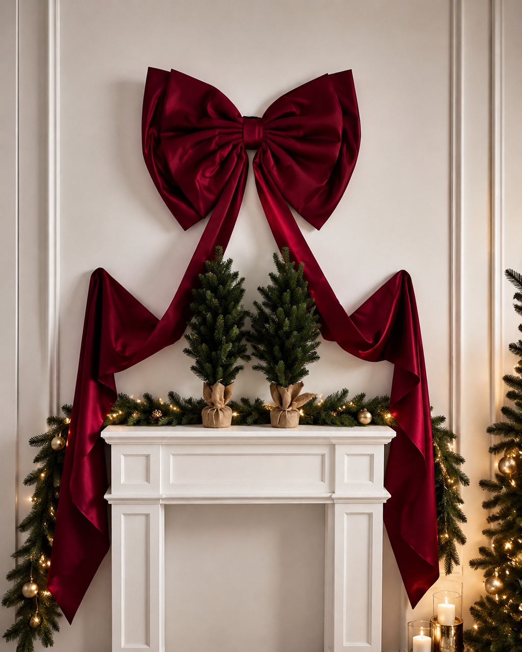 Giant Red Satin Christmas Tree Bow with Extra Long Tails