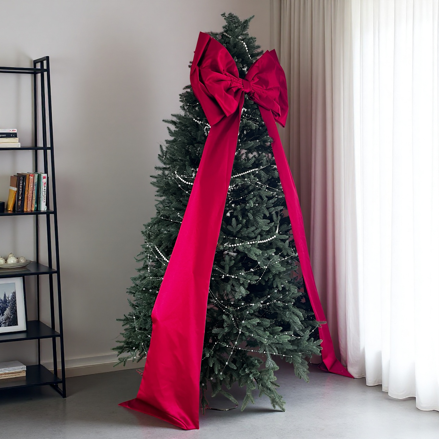 Giant Red Satin Christmas Tree Bow with Extra Long Tails