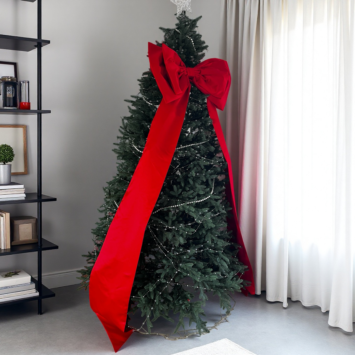 Large Red Velvet Christmas Tree Bow, Oversized Holiday Decoration