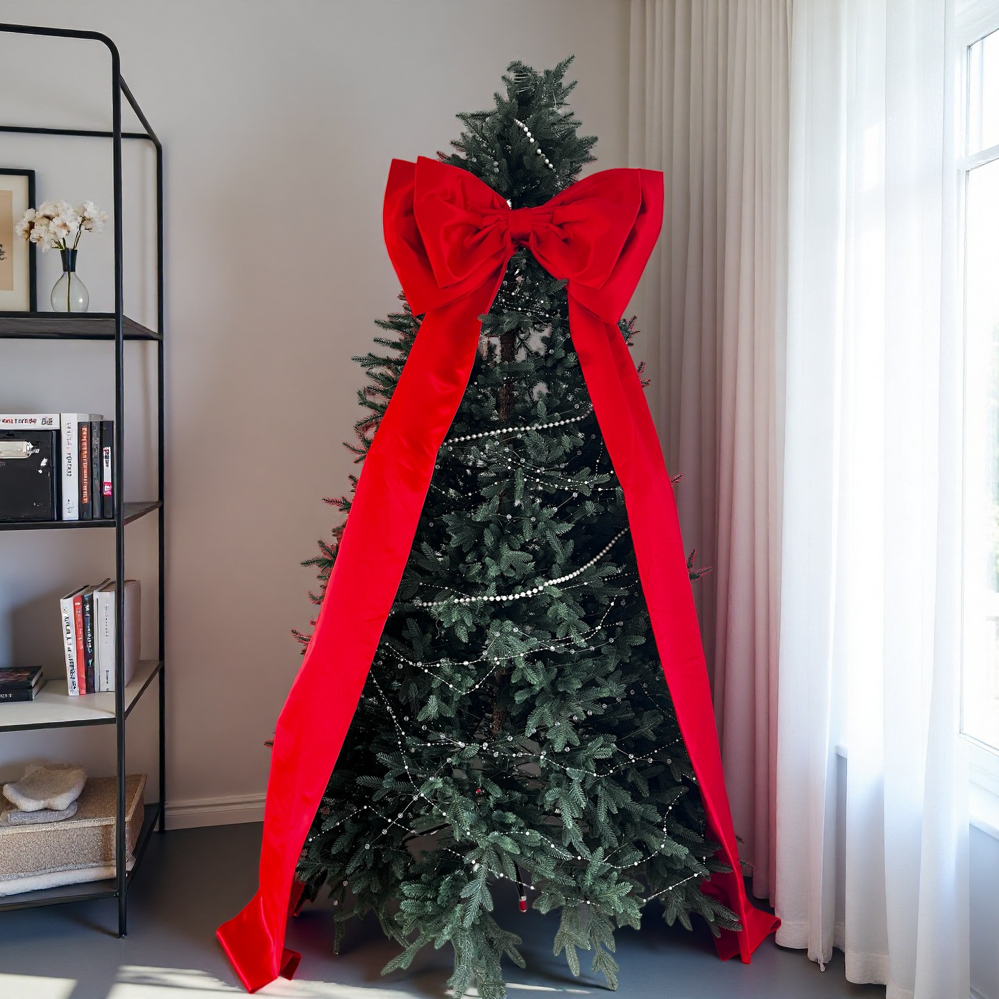 Large Red Velvet Christmas Tree Bow, Oversized Holiday Decoration