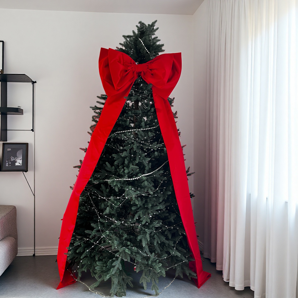 Large Red Velvet Christmas Tree Bow, Oversized Holiday Decoration
