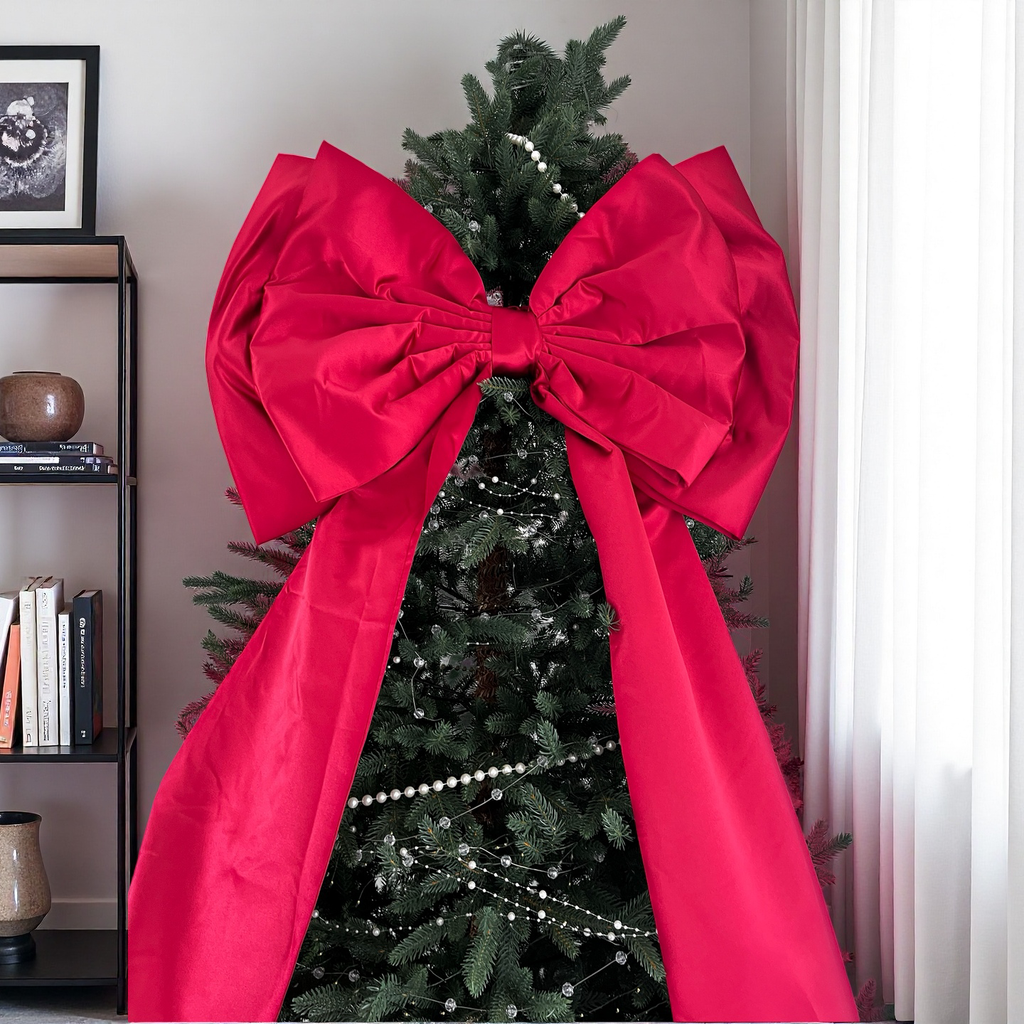 Giant Red Satin Christmas Tree Bow with Extra Long Tails