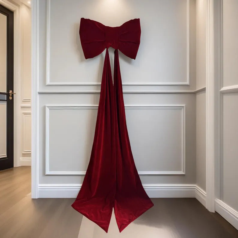 Extra Large Burgundy Velvet Christmas Tree Bow with Pearl Trim