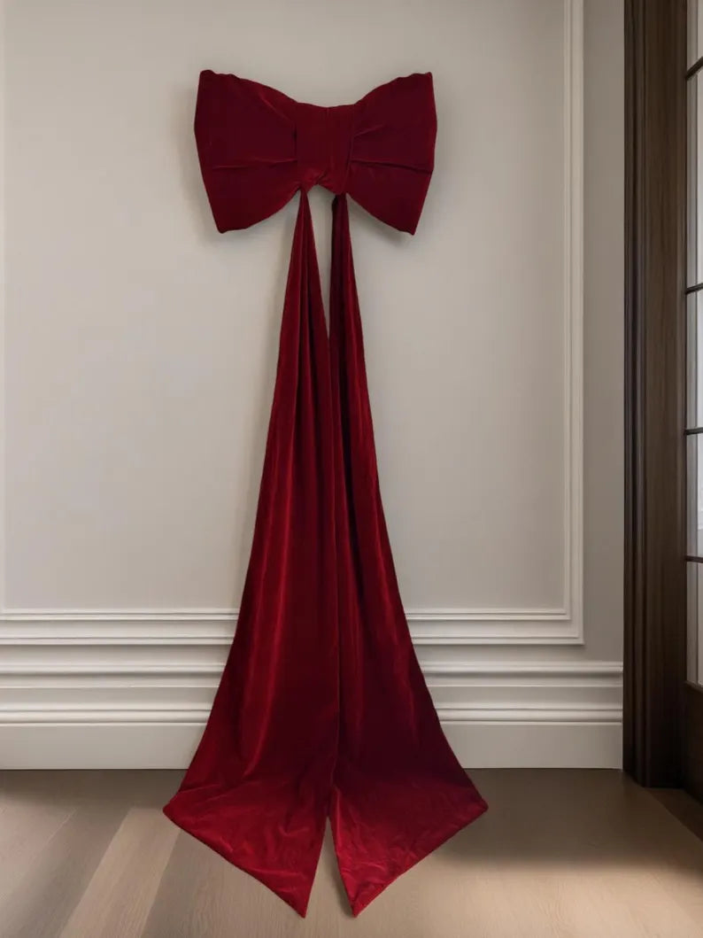 Extra Large Burgundy Velvet Christmas Tree Bow with Pearl Trim