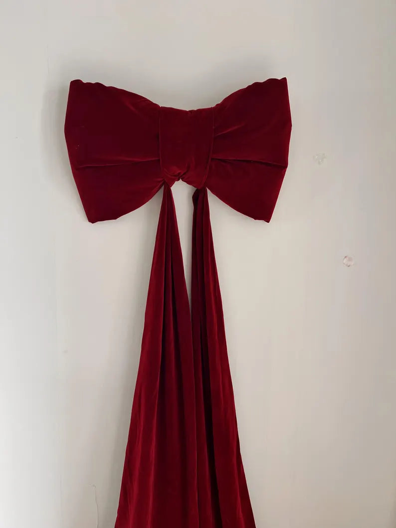 Extra Large Burgundy Velvet Christmas Tree Bow with Pearl Trim