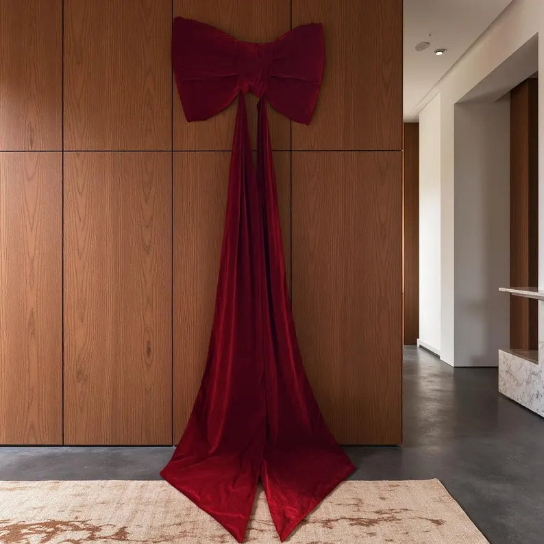 Extra Large Burgundy Velvet Christmas Tree Bow with Pearl Trim