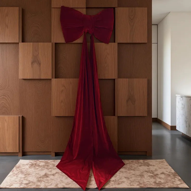 Extra Large Burgundy Velvet Christmas Tree Bow with Pearl Trim